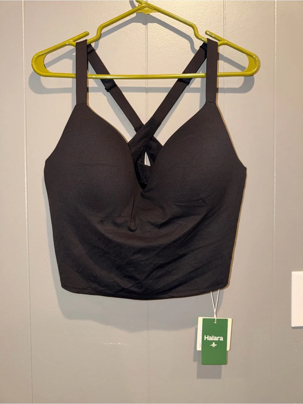 NWT HALARA Black Longline Padded Bralette with Crisscross Back Size XL